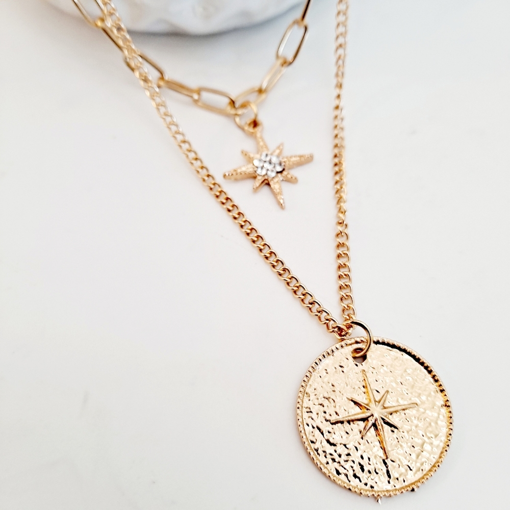 Chunky Gold chain layered boho statement necklace set star pendant charm - Picture 8 of 10